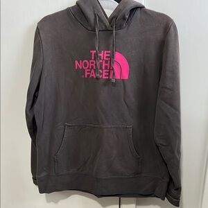 The North Face Gray Hoodie with Pink Logo